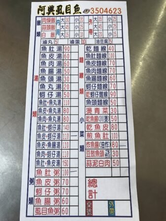 阿興虱目魚菜單